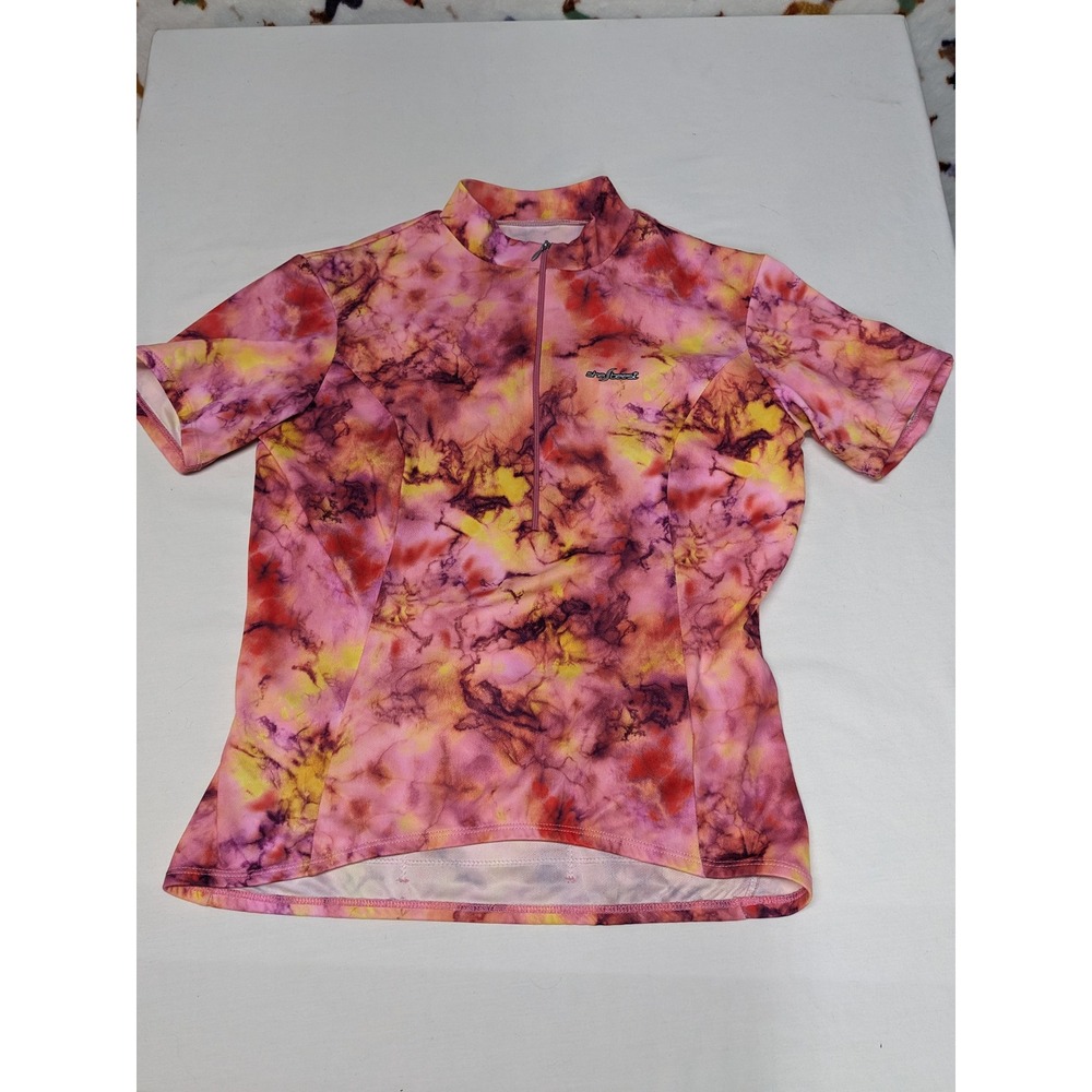 Shebeest Womens Cycling Jersey Pink Orange Tie Dye Quarter Zip Short Sleeve M